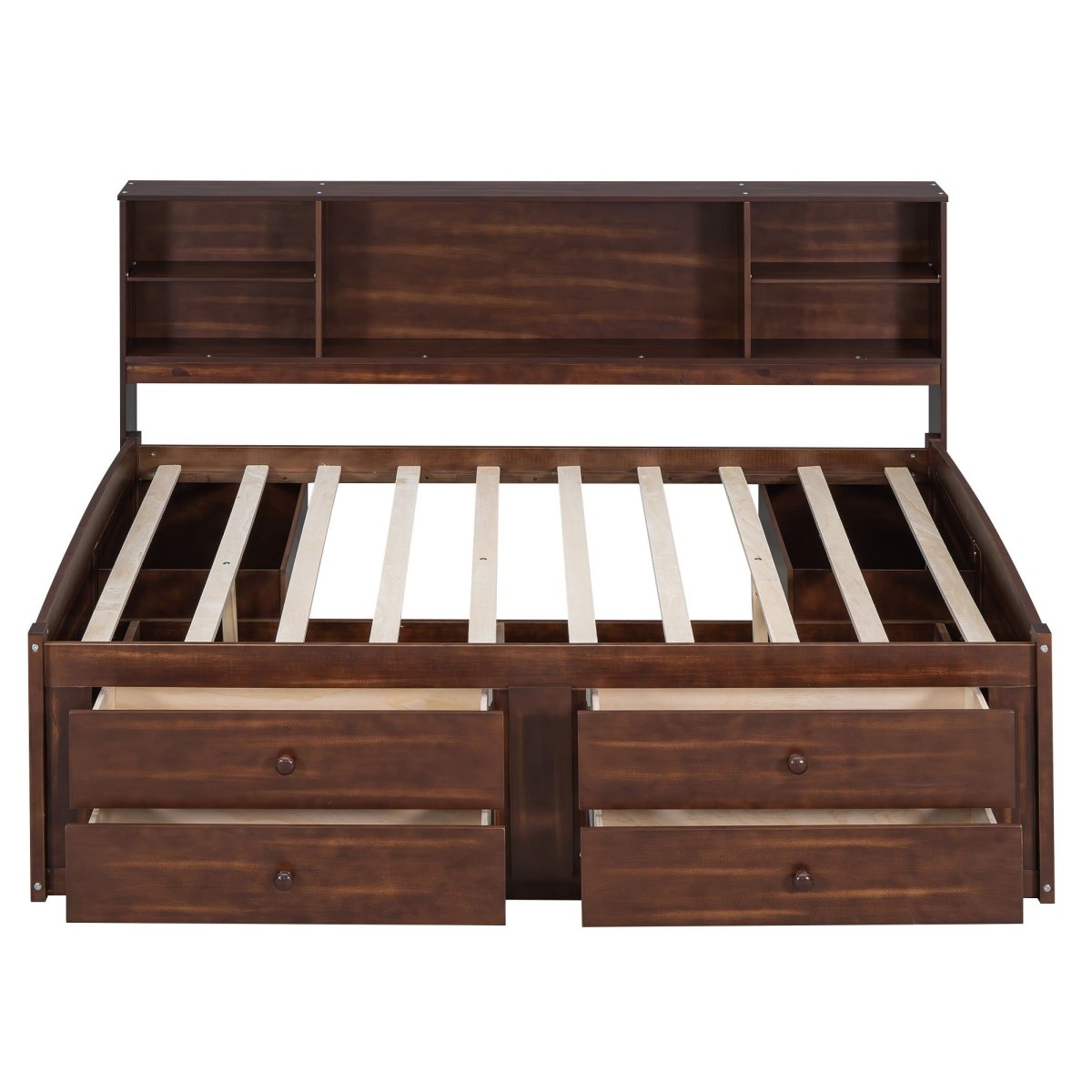 Full Size Captain Bed With Built In Storage Shelves, 4 Drawers And 2 Cabinets - Antique Brown - Storage Beds available at Alpine Outlets in Denver