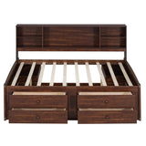 Full Size Captain Bed With Built In Storage Shelves, 4 Drawers And 2 Cabinets - Antique Brown - Storage Beds available at Alpine Outlets in Denver