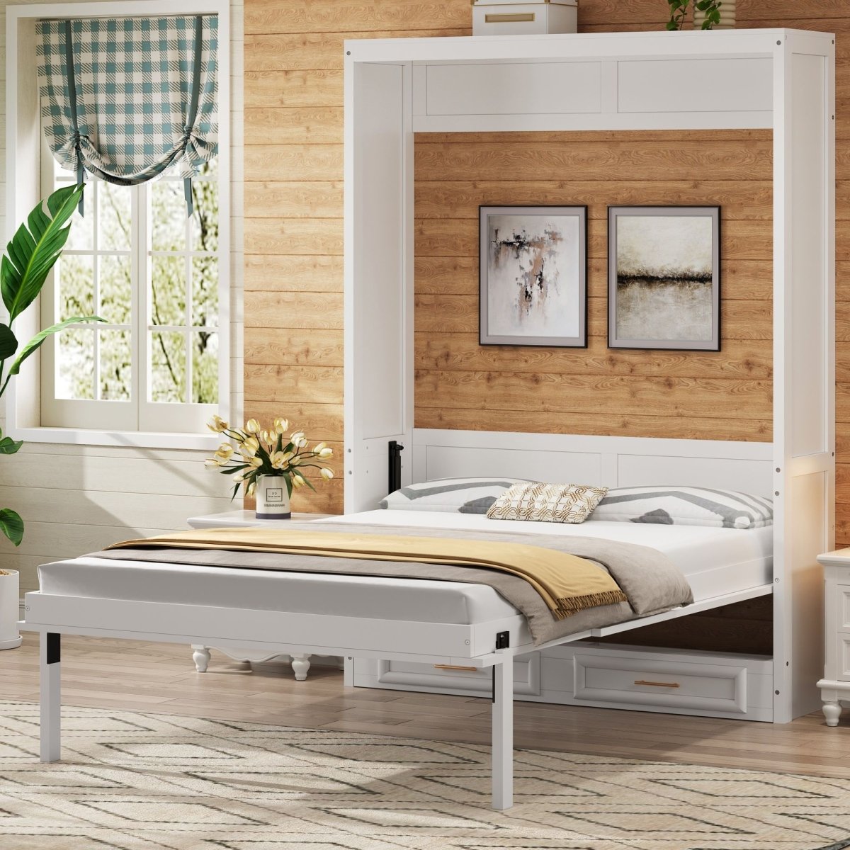 Full Size Murphy Bed With 2 Drawers - Beige - Cabinet Beds available at Alpine Outlets in Denver