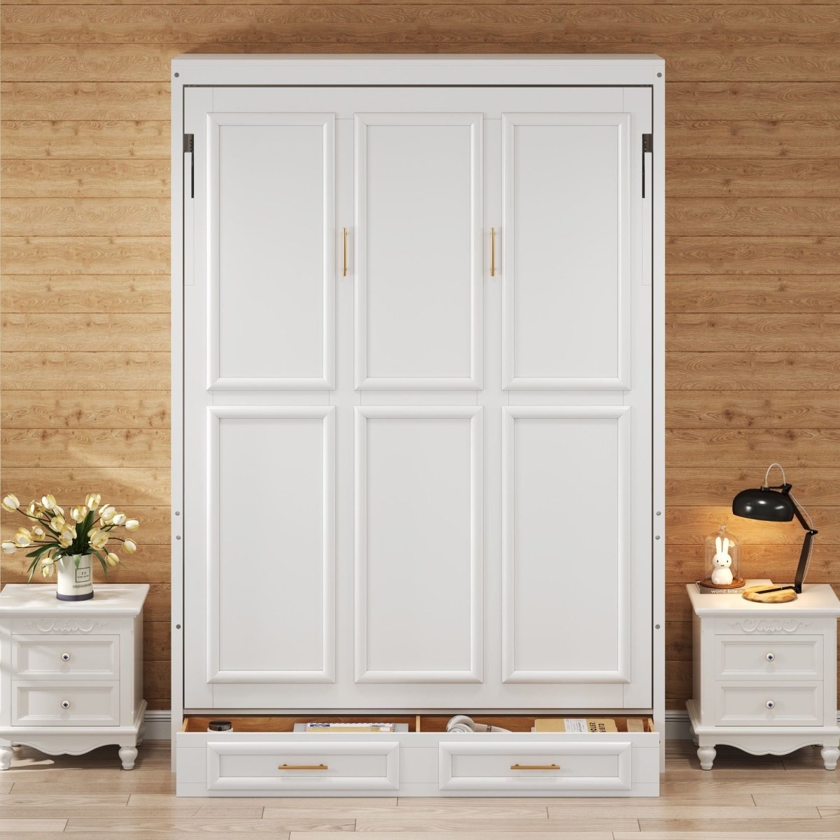 Full Size Murphy Bed With 2 Drawers - Beige - Cabinet Beds available at Alpine Outlets in Denver