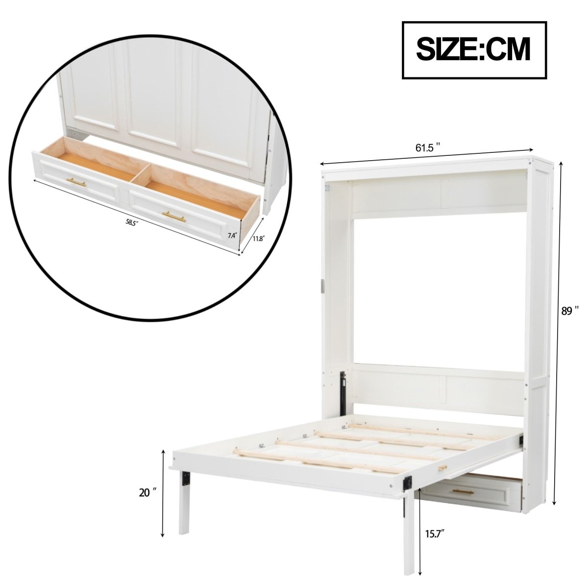 Full Size Murphy Bed With 2 Drawers - Beige - Cabinet Beds available at Alpine Outlets in Denver