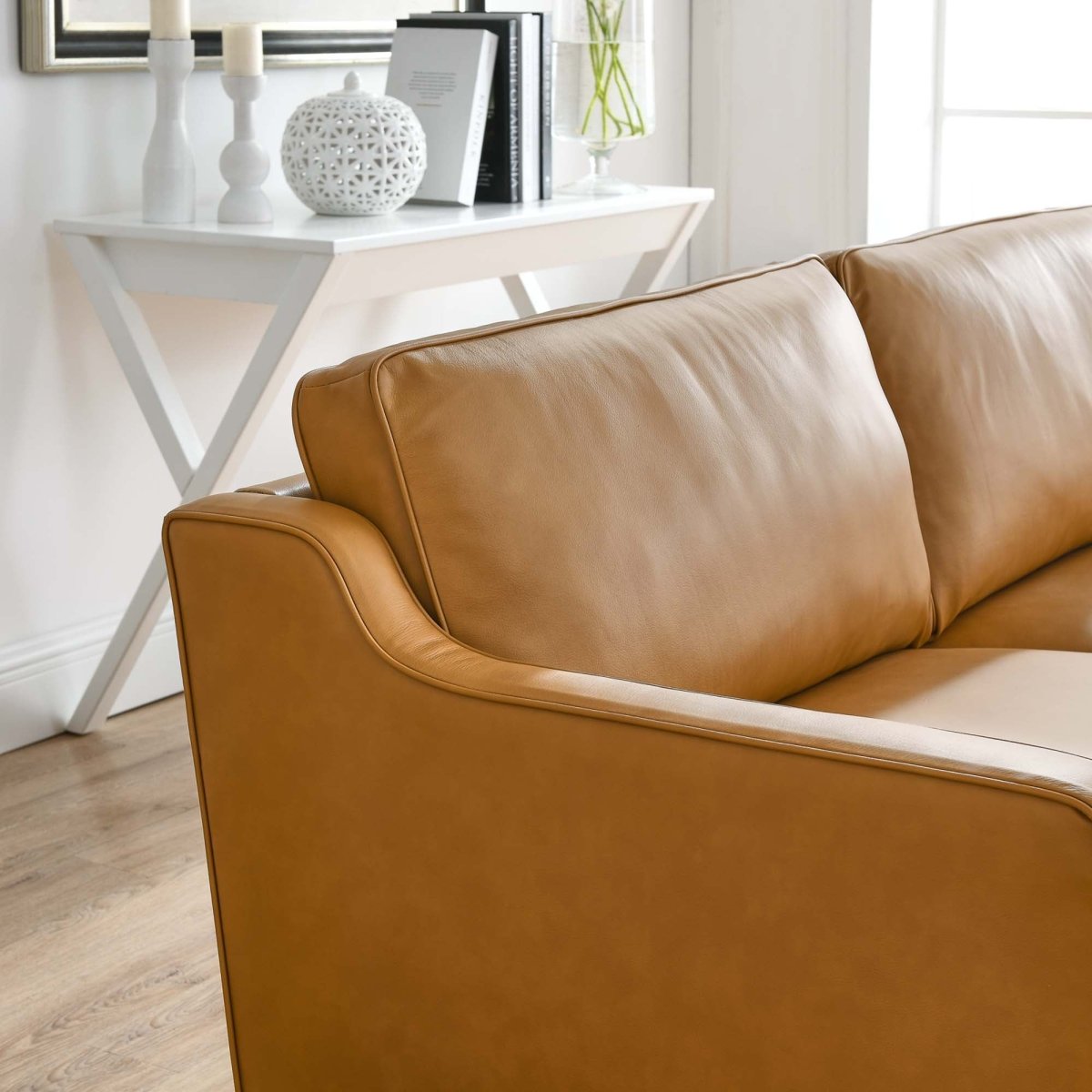 Genuine Leather Sofa with Tapered Legs - Living Room Furniture available at Alpine Outlets in Denver