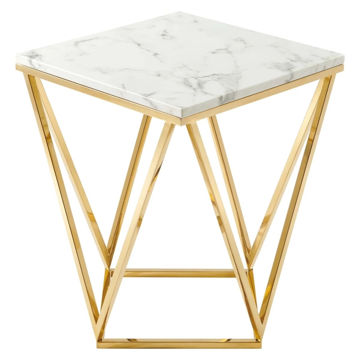 Geometric Gold Metal Side Table with Marble Top – 18 Inch - End & Side Tables available at Alpine Outlets in Denver