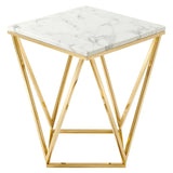 Geometric Gold Metal Side Table with Marble Top – 18 Inch - End & Side Tables available at Alpine Outlets in Denver