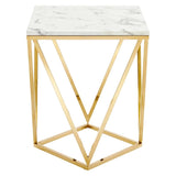 Geometric Gold Metal Side Table with Marble Top – 18 Inch - End & Side Tables available at Alpine Outlets in Denver