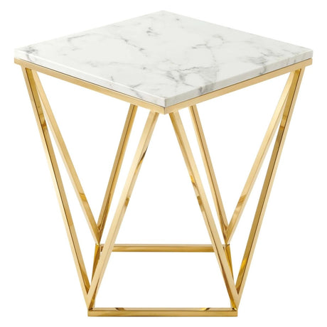 Geometric Gold Metal Side Table with Marble Top – 18 Inch - End & Side Tables available at Alpine Outlets in Denver