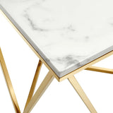 Geometric Gold Metal Side Table with Marble Top – 18 Inch - End & Side Tables available at Alpine Outlets in Denver
