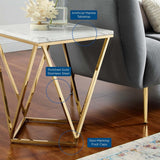 Geometric Gold Metal Side Table with Marble Top – 18 Inch - End & Side Tables available at Alpine Outlets in Denver
