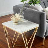 Geometric Gold Metal Side Table with Marble Top – 18 Inch - End & Side Tables available at Alpine Outlets in Denver