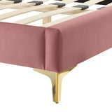 Glam Deco Performance Velvet King Platform Bed with Nailhead Trim in Dusty Rose - Platform Bed available at Alpine Outlets in Denver