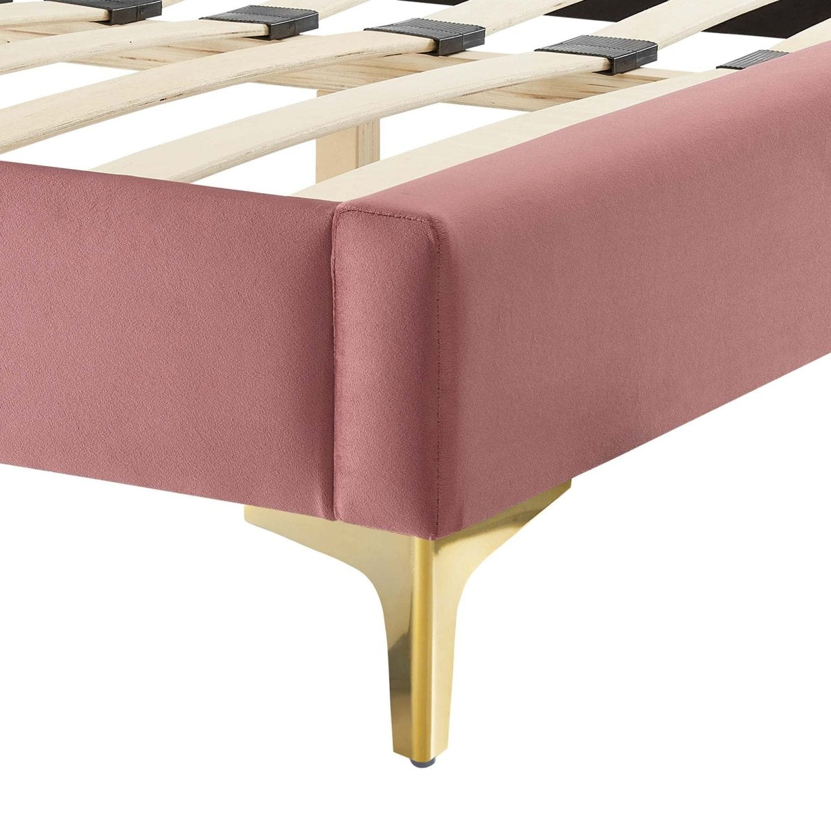 Glam Deco Performance Velvet King Platform Bed with Scalloped Headboard in Dusty Rose - Platform Bed available at Alpine Outlets in Denver