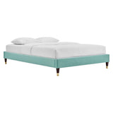 Glam Deco Performance Velvet Platform Bed Frame with Gold Detailed Wood Legs - Platform Bed available at Alpine Outlets in Denver