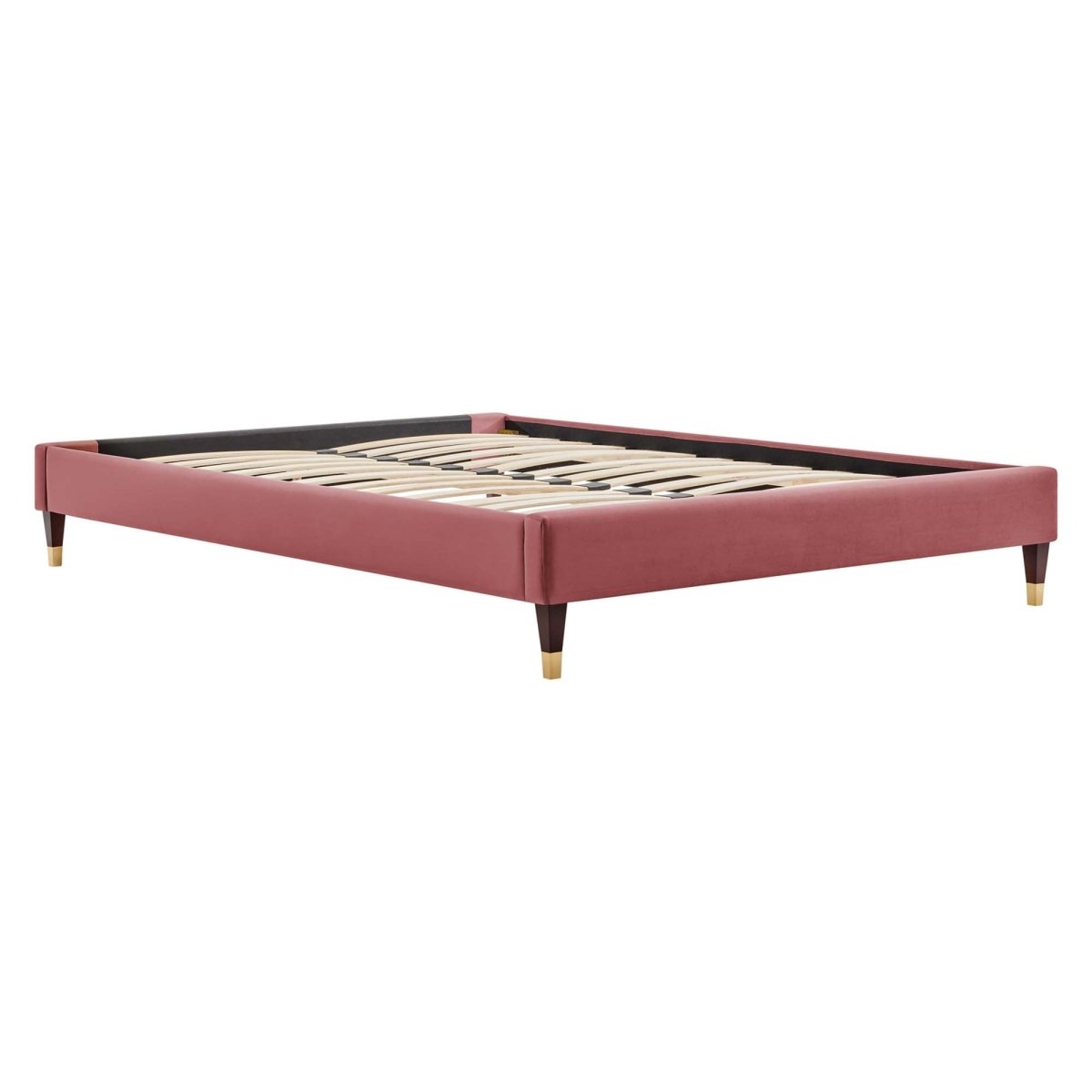 Glam Deco Performance Velvet Platform Bed Frame with Gold Detailed Wood Legs - Platform Bed available at Alpine Outlets in Denver