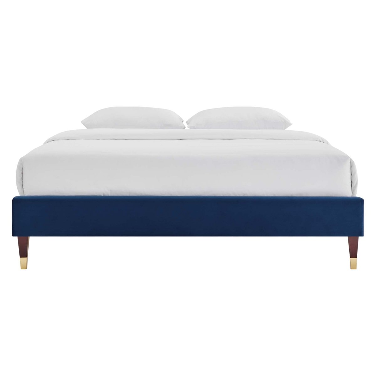 Glam Deco Performance Velvet Platform Bed Frame with Gold Detailed Wood Legs - Platform Bed available at Alpine Outlets in Denver