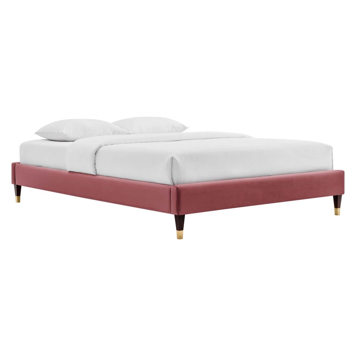 Glam Deco Performance Velvet Platform Bed Frame with Gold Detailed Wood Legs - Platform Bed available at Alpine Outlets in Denver