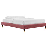 Glam Deco Performance Velvet Platform Bed Frame with Gold Detailed Wood Legs - Platform Bed available at Alpine Outlets in Denver