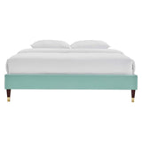 Glam Deco Performance Velvet Platform Bed Frame with Gold Detailed Wood Legs - Platform Bed available at Alpine Outlets in Denver