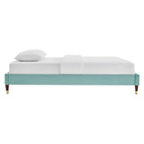 Glam Deco Performance Velvet Platform Bed Frame with Gold Detailed Wood Legs - Platform Bed available at Alpine Outlets in Denver
