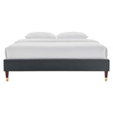 Glam Deco Performance Velvet Platform Bed Frame with Gold Detailed Wood Legs - Platform Bed available at Alpine Outlets in Denver
