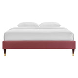 Glam Deco Performance Velvet Platform Bed Frame with Gold Detailed Wood Legs - Platform Bed available at Alpine Outlets in Denver