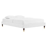 Glam Deco Performance Velvet Platform Bed Frame with Gold Detailed Wood Legs - Platform Bed available at Alpine Outlets in Denver