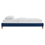 Glam Deco Performance Velvet Platform Bed Frame with Gold Detailed Wood Legs - Platform Bed available at Alpine Outlets in Denver