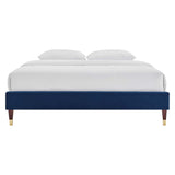 Glam Deco Performance Velvet Platform Bed Frame with Gold Detailed Wood Legs - Platform Bed available at Alpine Outlets in Denver