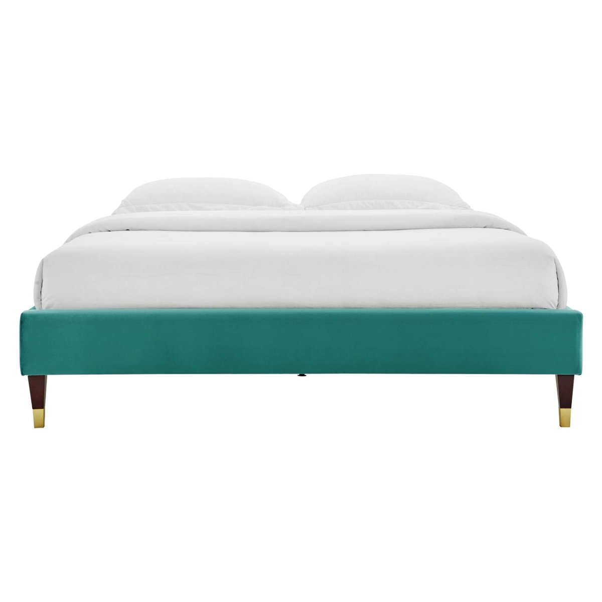 Glam Deco Performance Velvet Platform Bed Frame with Gold Detailed Wood Legs - Platform Bed available at Alpine Outlets in Denver