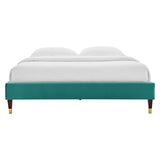Glam Deco Performance Velvet Platform Bed Frame with Gold Detailed Wood Legs - Platform Bed available at Alpine Outlets in Denver