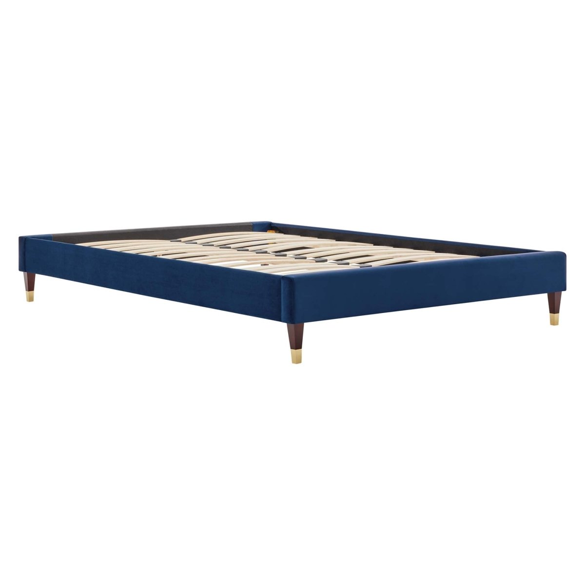 Glam Deco Performance Velvet Platform Bed Frame with Gold Detailed Wood Legs - Platform Bed available at Alpine Outlets in Denver