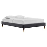 Glam Deco Performance Velvet Platform Bed Frame with Gold Detailed Wood Legs - Platform Bed available at Alpine Outlets in Denver