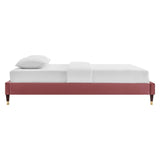 Glam Deco Performance Velvet Platform Bed Frame with Gold Detailed Wood Legs - Platform Bed available at Alpine Outlets in Denver