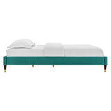 Glam Deco Performance Velvet Platform Bed Frame with Gold Detailed Wood Legs - Platform Bed available at Alpine Outlets in Denver