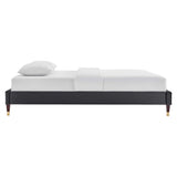 Glam Deco Performance Velvet Platform Bed Frame with Gold Detailed Wood Legs - Platform Bed available at Alpine Outlets in Denver