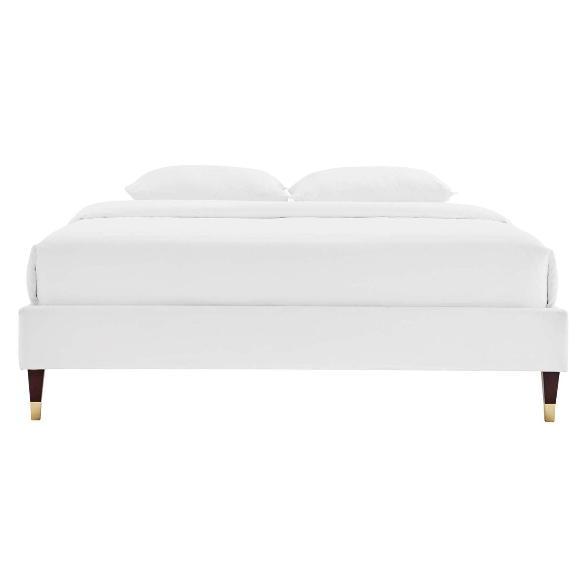 Glam Deco Performance Velvet Platform Bed Frame with Gold Detailed Wood Legs - Platform Bed available at Alpine Outlets in Denver