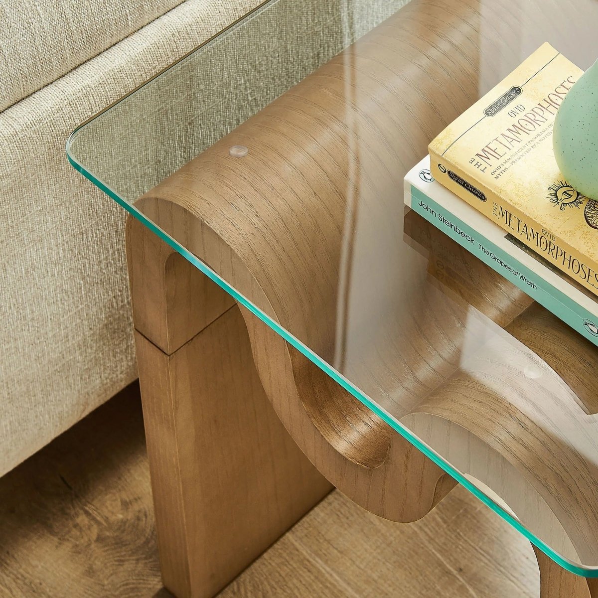 Glass Top Side Table with Wave Base – 17 Inch - End & Side Tables available at Alpine Outlets in Denver