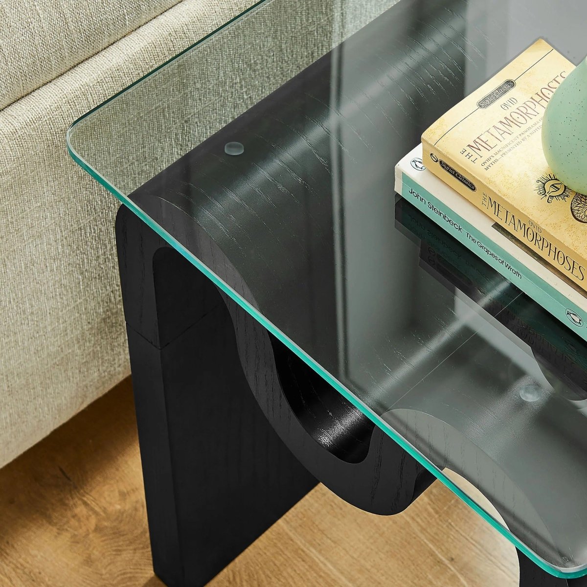 Glass Top Side Table with Wave Base – 17 Inch - End & Side Tables available at Alpine Outlets in Denver