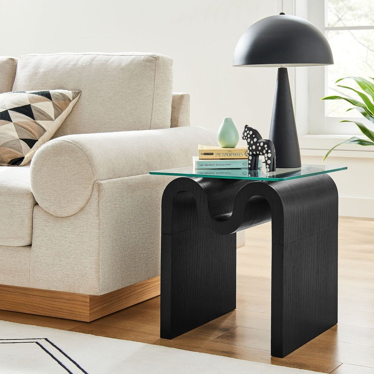 Glass Top Side Table with Wave Base – 17 Inch - End & Side Tables available at Alpine Outlets in Denver