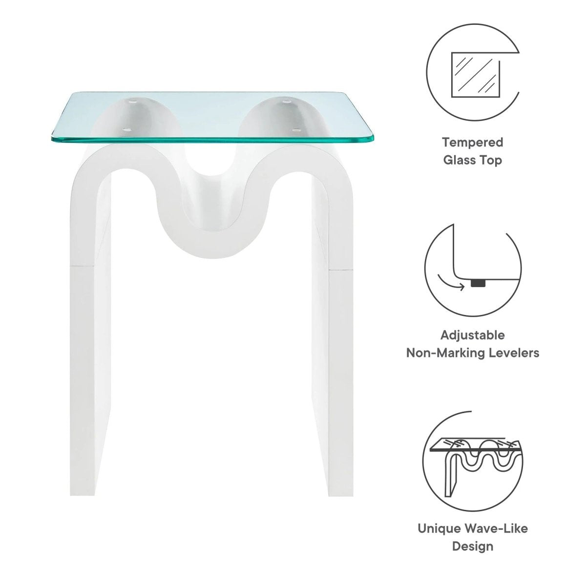 Glass Top Side Table with Wave Base – 17 Inch - End & Side Tables available at Alpine Outlets in Denver