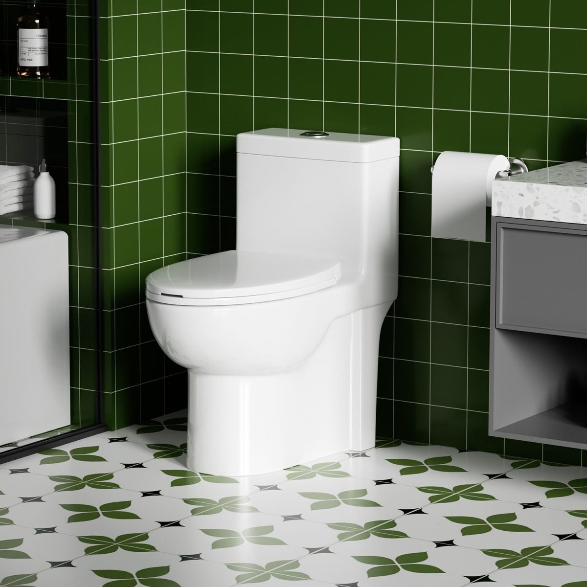 Gloss Tornado Flush 1 Piece Toilet With Soft Closing Seat, Water Saving Dual Flush - Gloss White - Toilets available at Alpine Outlets in Denver