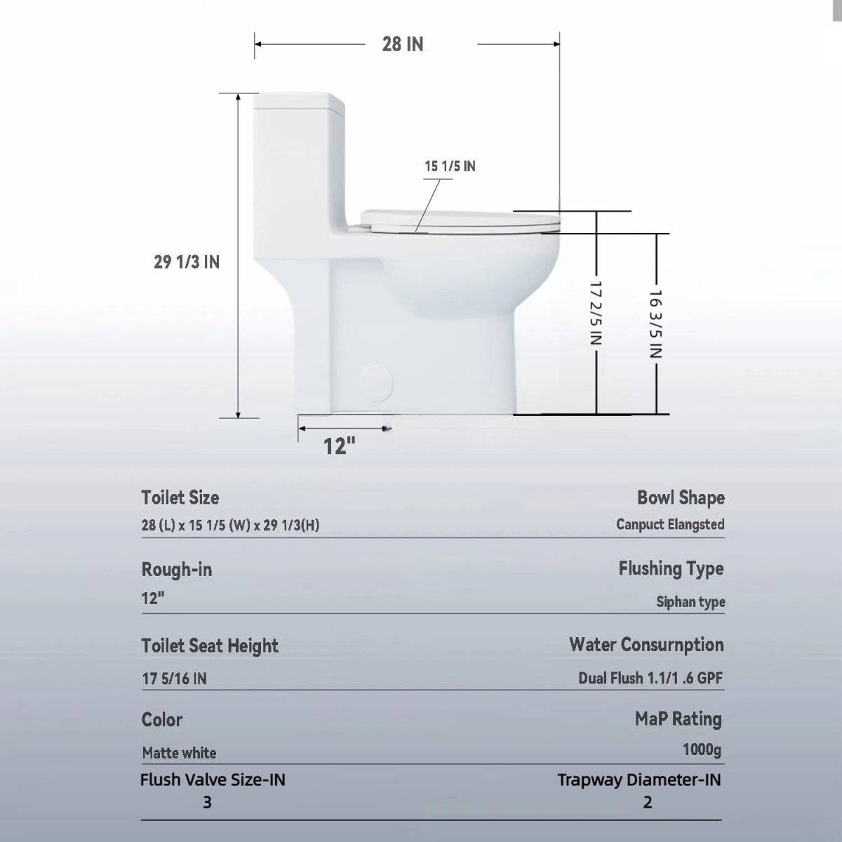 Gloss Tornado Flush 1 Piece Toilet With Soft Closing Seat, Water Saving Dual Flush - Gloss White - Toilets available at Alpine Outlets in Denver