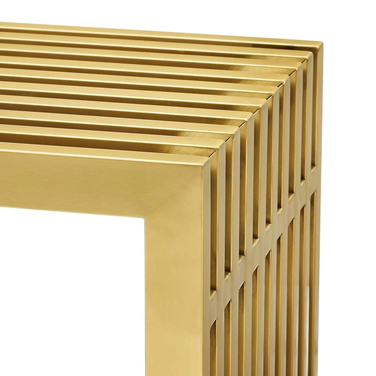 Gold Stainless Steel Console Table – Tubular Frame 47 Inch - Ottomans available at Alpine Outlets in Denver