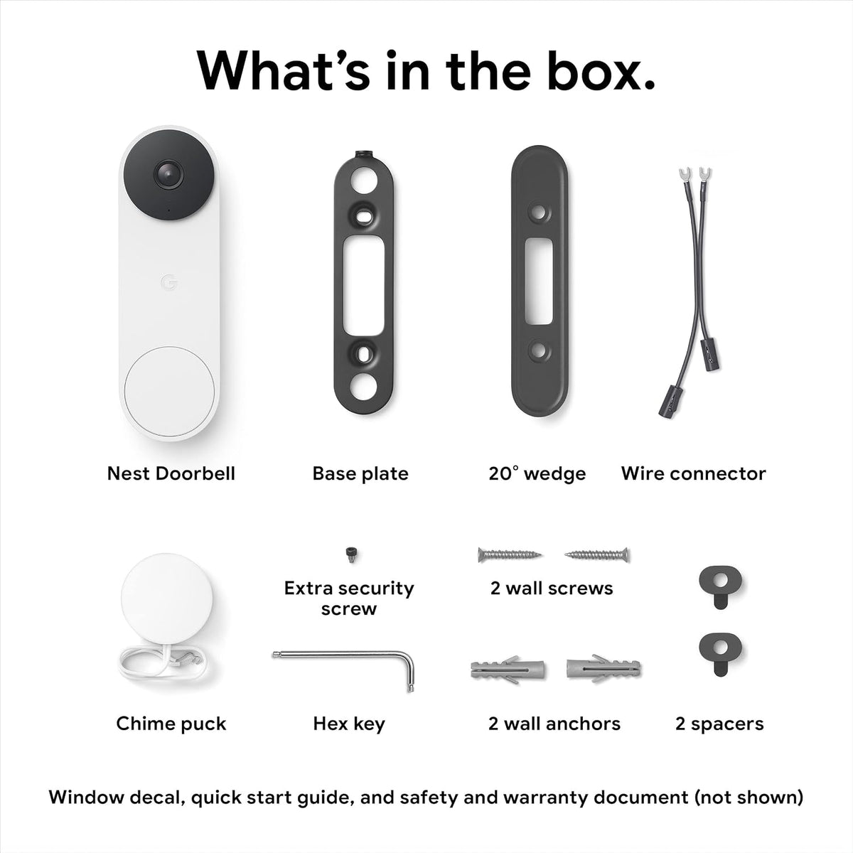 Box contents for Google Nest Doorbell wired second generation in Snow