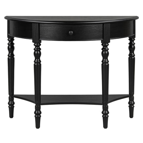 Half Moon Console Table With Drawer & Shelf Accent Table For Entryway - Black - Console Tables available at Alpine Outlets in Denver
