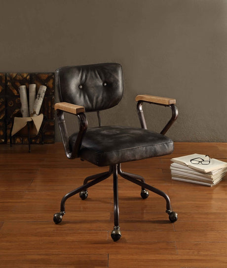 Hallie Vintage Black Top Grain Leather Office Chair with Swivel and Fixed Arms - Office Furniture - Alpine Outlets