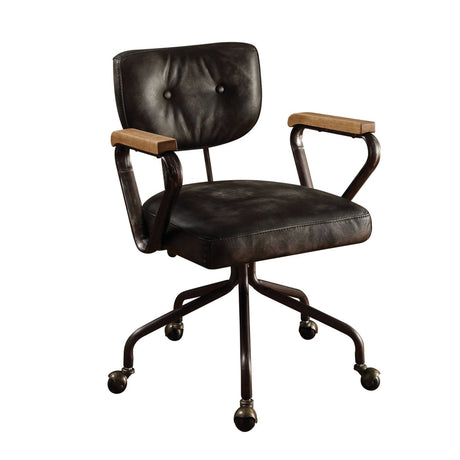 Hallie Vintage Black Top Grain Leather Office Chair with Swivel and Fixed Arms - Office Furniture - Alpine Outlets