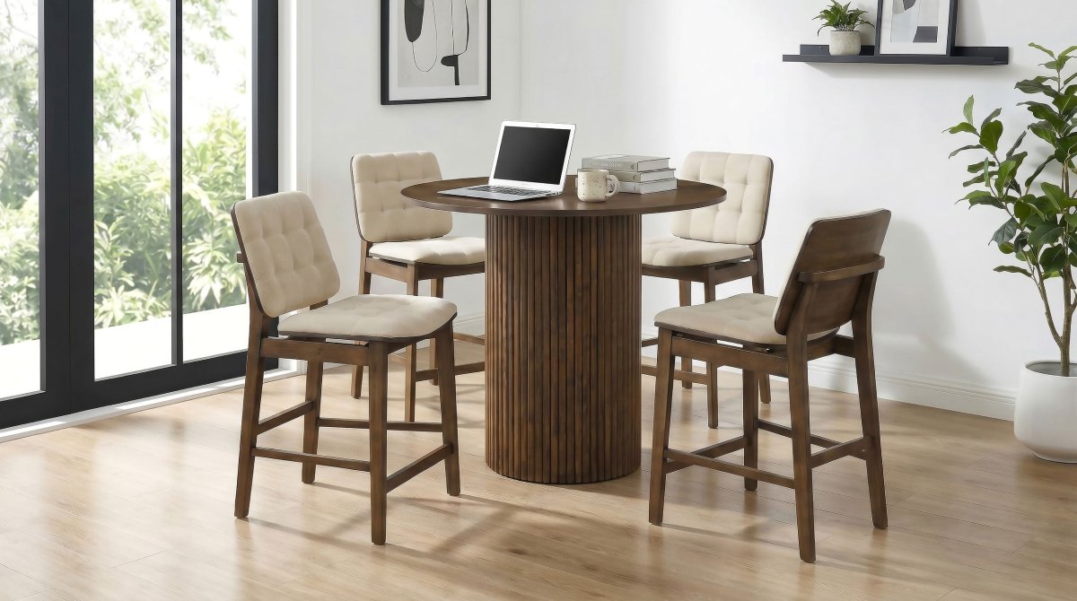 Hamlyn 43" Round Walnut Wood Counter Height Dining Table - Dining Tables & Bar Tables available at Alpine Outlets in Denver