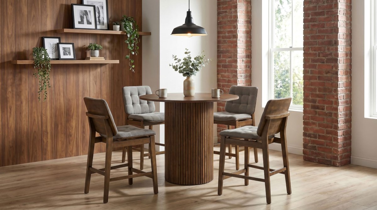 Hamlyn 43" Round Walnut Wood Counter Height Dining Table - Dining Tables & Bar Tables available at Alpine Outlets in Denver
