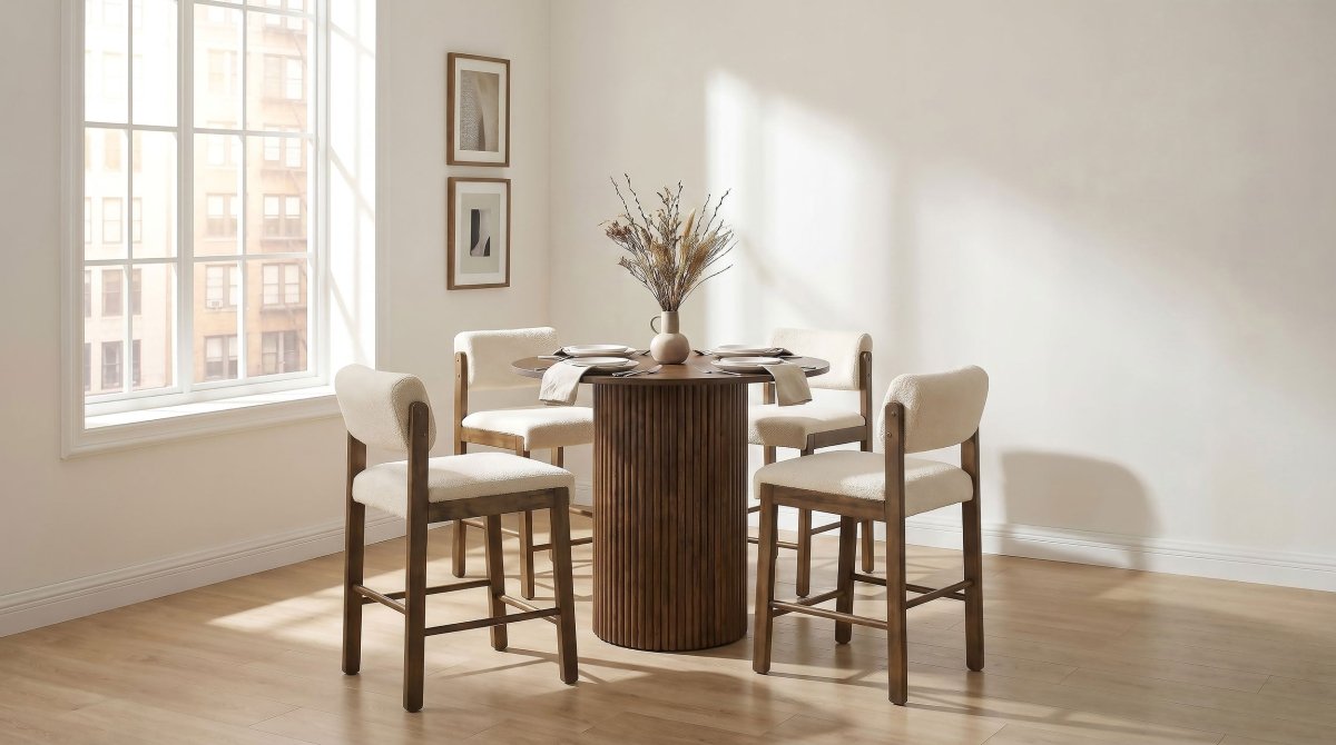Hamlyn 43" Round Walnut Wood Counter Height Dining Table - Dining Tables & Bar Tables available at Alpine Outlets in Denver