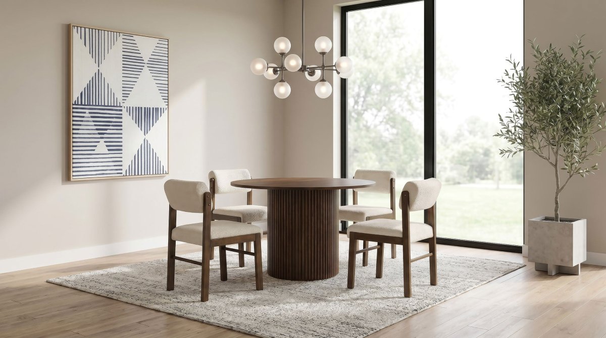 Hamlyn 47" Round Walnut Wood Dining Table with Pedestal Base - Dining Tables & Bar Tables available at Alpine Outlets in Denver
